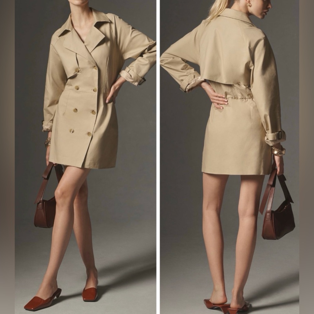 Anthropologie Mare Mare Double-Breasted Trench Coat Dress, Size XS